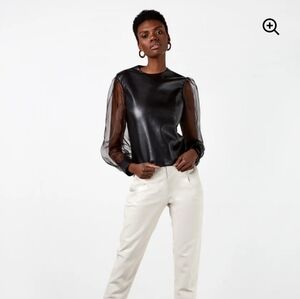 NWT ASbyDF Genevieve Recycled Leather Top Black Long Sleeve Size S $393